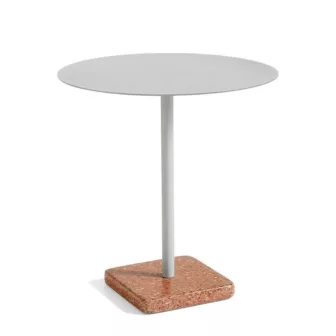 Terrazzo Table Round - Grå plate / Rød fot